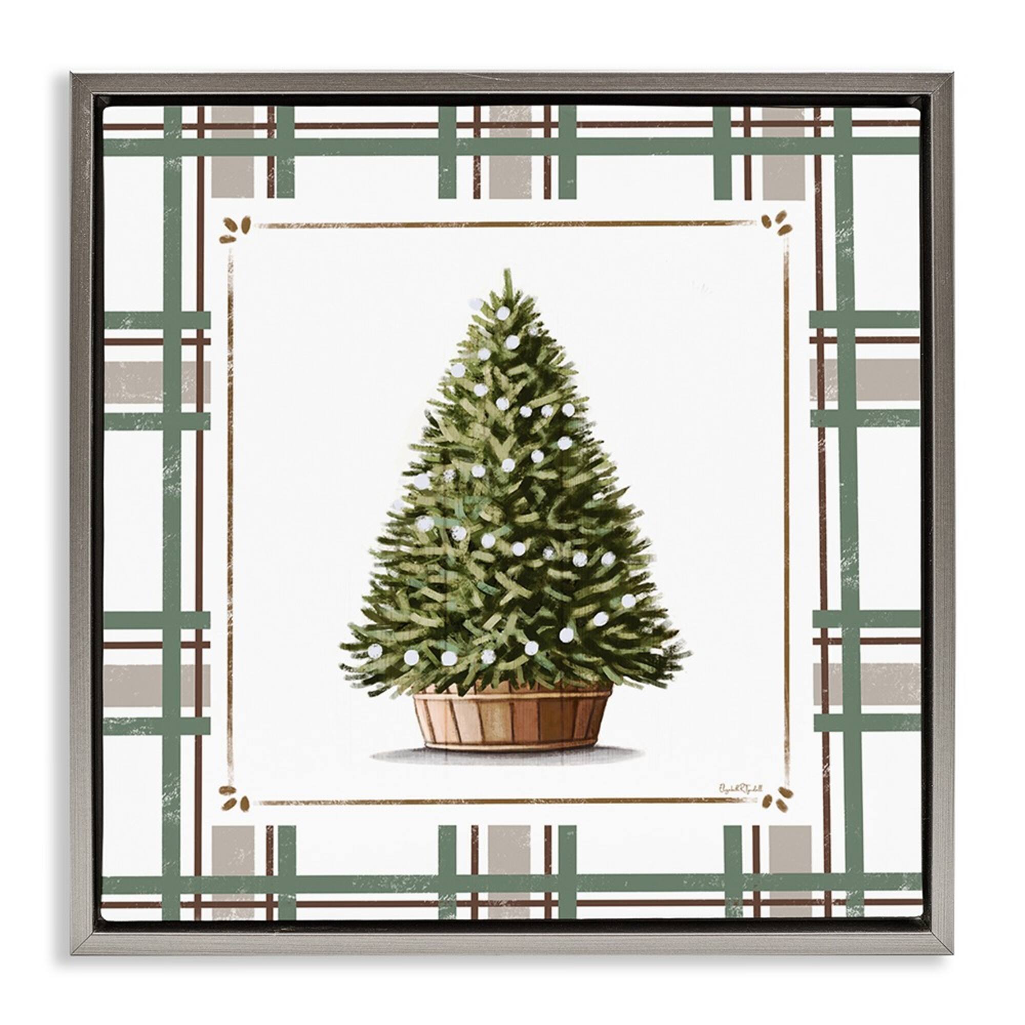 Stupell Industries Potted Christmas Tree Plaid Floating Frame Wall Art